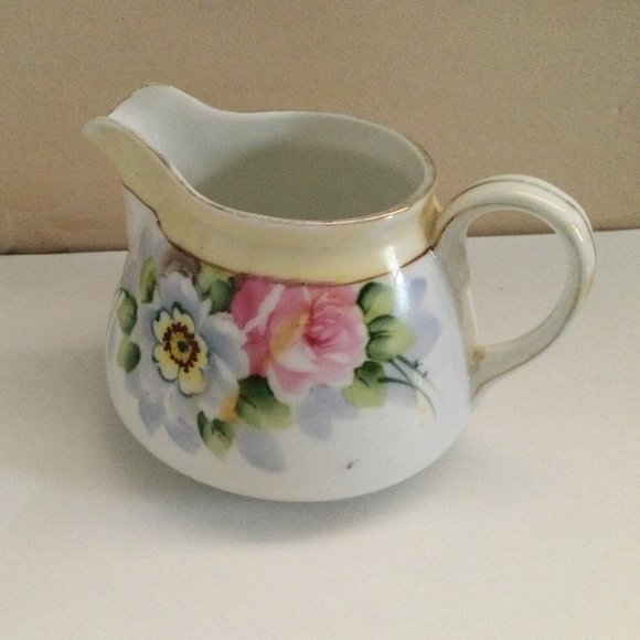 Vintage Hand painted Nippon small pitcher/ milk jar floral blue pink flowers - Picture 1 of 6